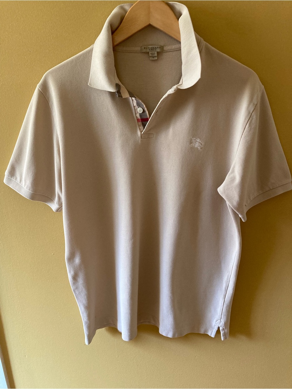 Burberry Brit Men’s Camel Polo with Subtle Check Trim, size M, 100% Cotton